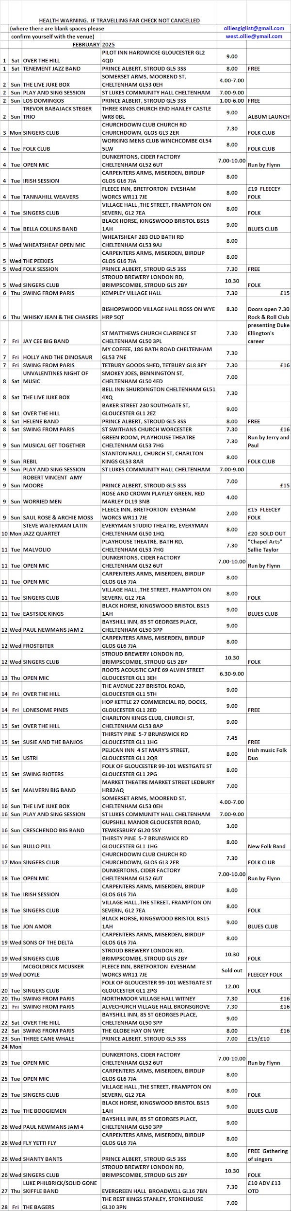 olli gig list feb 25